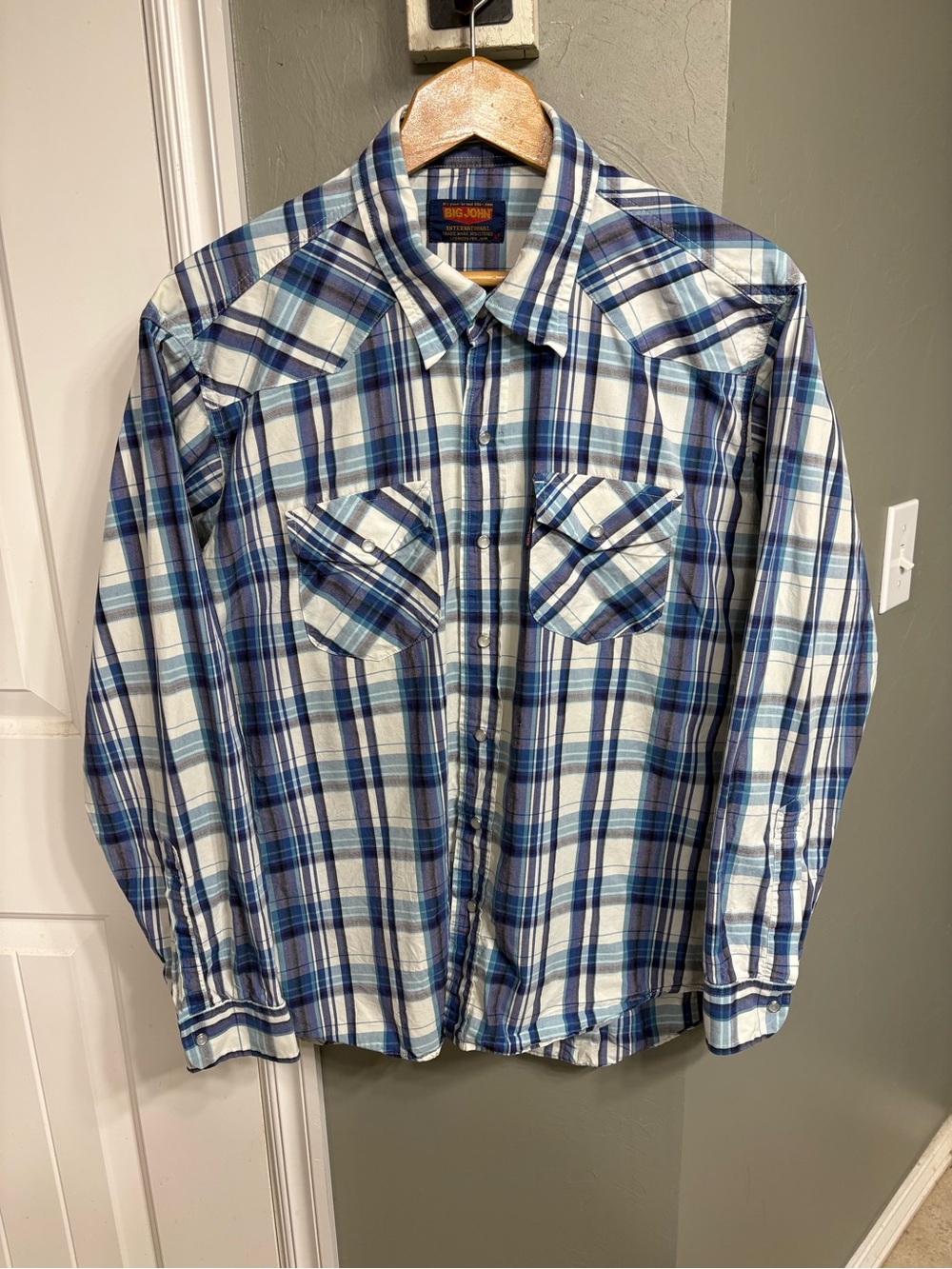 Big John Plaid Western Pearl Snap Shirt in Blue